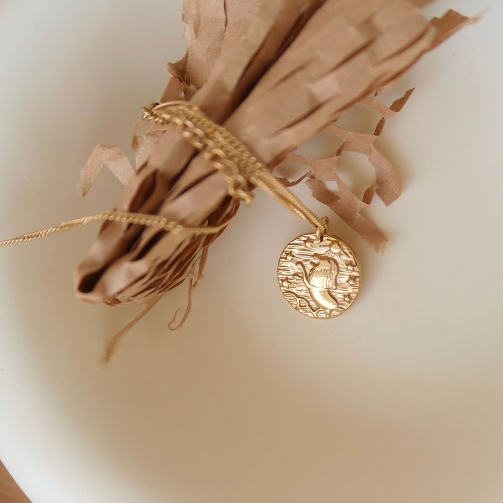 18K Gold Plated Leo Lion Coin Tag Necklace